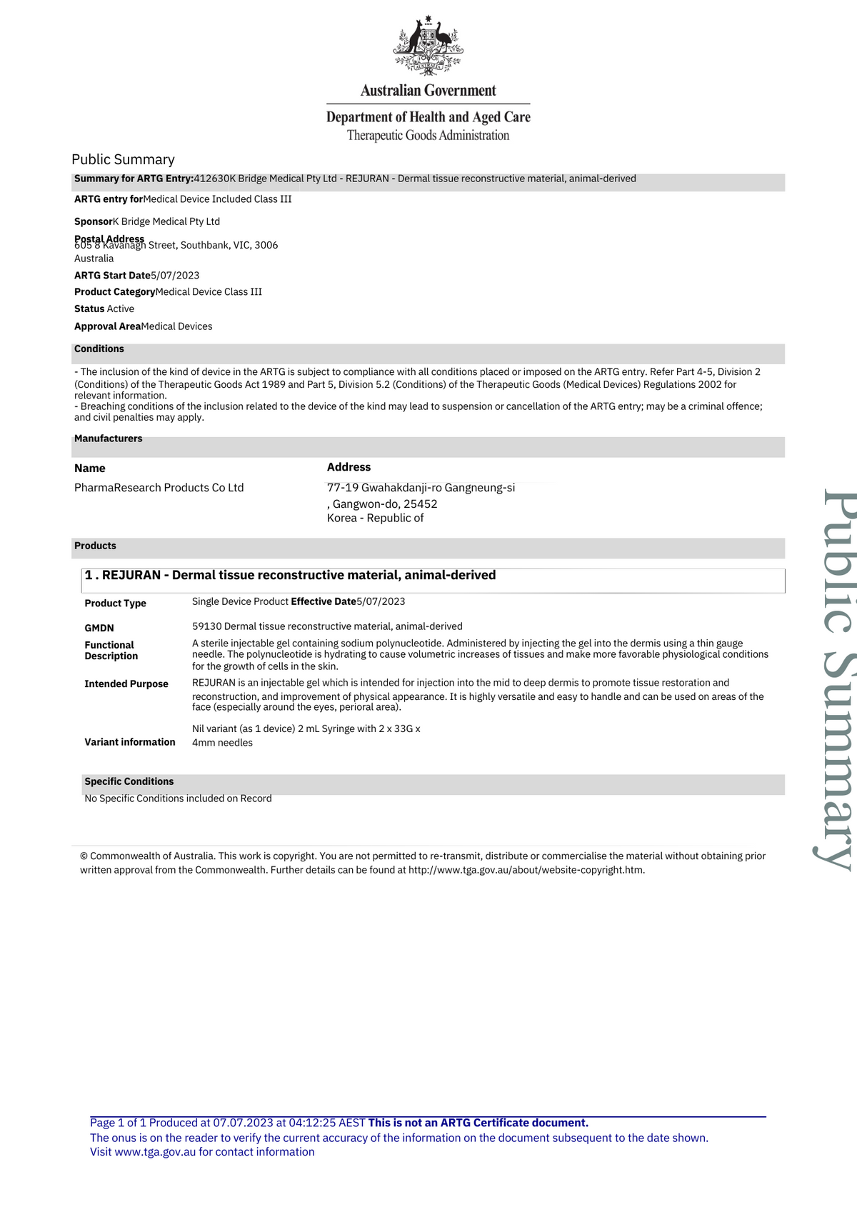 We are proud that REJURAN® has now been included in the ARTG in Australia